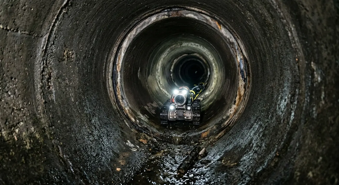 Robotic sewer camera inspecting pipe interior for Sewer Line Cleaning in New Haven